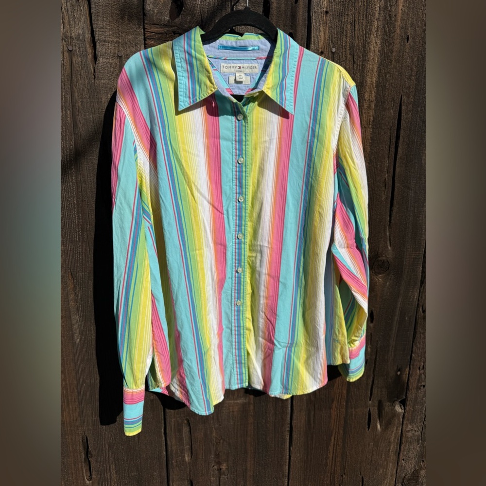 Vintage Tommy Hilfiger Colorful Striped Button Up Long Sleeve Shirt